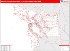 San Francisco-Oakland-Hayward Metro Area Digital Map Red Line Style